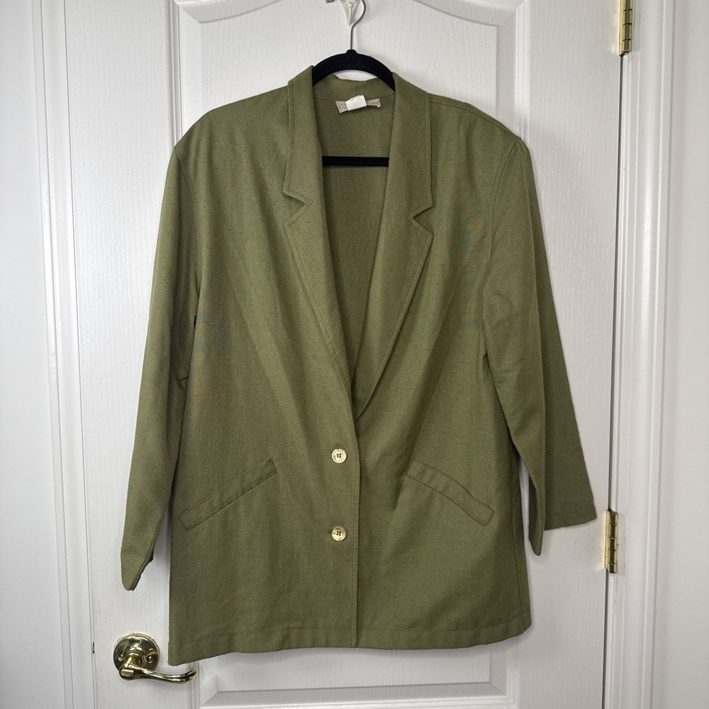 Vintage 80s Olive Green Blazer 11 12 Made in USA Oversized Notch Lapel Jacket
